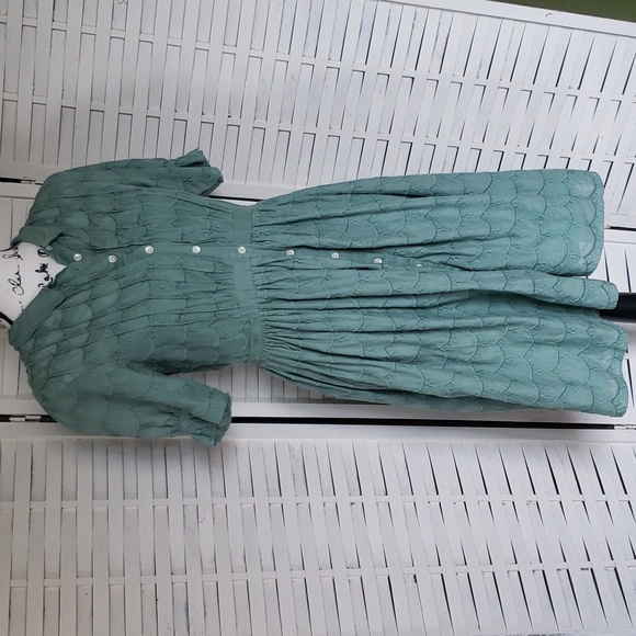 Carnation Lilly Lilly Rose green button down textured short sleeves dress size 4 - Picture 1 of 7